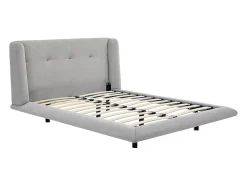 Lit 160 x 200 cm avec tête de lit capitonnée - Tissu - Gris clair + Matelas - PENAVI