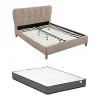 Lit 160 x 200 cm avec tête de lit capitonnée - Tissu - Beige + Matelas - ELIDE