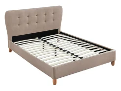 Lit 160 x 200 cm avec tête de lit capitonnée - Tissu - Beige + Matelas - ELIDE