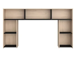 Lit 140 x 190/200 cm avec tête de lit et rangements - Coloris : Naturel et noir + Sommier - KINSELIA