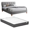 Lit 140 x 190 cm avec tête de lit capitonnée - Tissu - Gris + Matelas - ELIDE