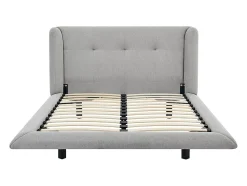 Lit 140 x 190 cm avec tête de lit capitonnée - Tissu - Gris clair - PENAVI