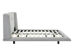 Lit 140 x 190 cm avec tête de lit capitonnée - Tissu - Gris clair - PENAVI