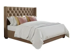 Lit 180 x 200 cm avec tête de lit capitonnée - Tissu - Beige - MASSIMO II