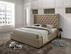 Lit 180 x 200 cm avec tête de lit capitonnée - Tissu - Beige - MASSIMO II