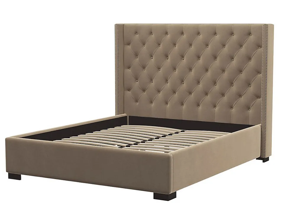 Lit 180 x 200 cm avec tête de lit capitonnée - Tissu - Beige - MASSIMO II