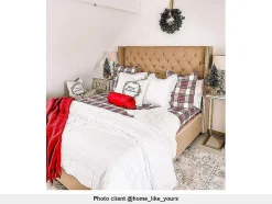 Lit 180 x 200 cm avec tête de lit capitonnée - Tissu - Beige - MASSIMO II