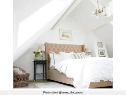 Lit 180 x 200 cm avec tête de lit capitonnée - Tissu - Beige - MASSIMO II