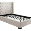 Lit 120 x 200 cm avec tête de lit capitonnée - Tissu - Beige - MASSIMO