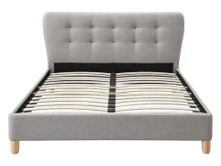 Lit 160 x 200 cm avec tête de lit capitonnée - Tissu - Gris clair - ELIDE