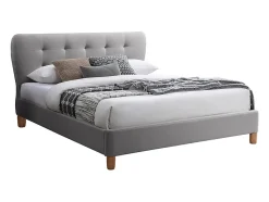 Lit 160 x 200 cm avec tête de lit capitonnée - Tissu - Gris clair - ELIDE