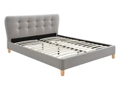 Lit 160 x 200 cm avec tête de lit capitonnée - Tissu - Gris clair - ELIDE