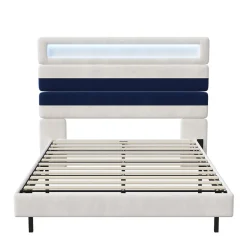 Lit 140 x 200 cm Design Flottant avec Éclairage LED Prise Port USB Cadre Velours ,sans Matelas