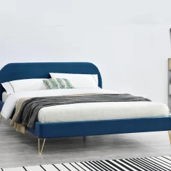 Lit 160 x 200 cm en velours et laiton bleu - PHOENIX