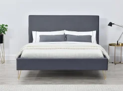 Lit 140 x 190 cm en velours et laiton gris - RIVERSIDE