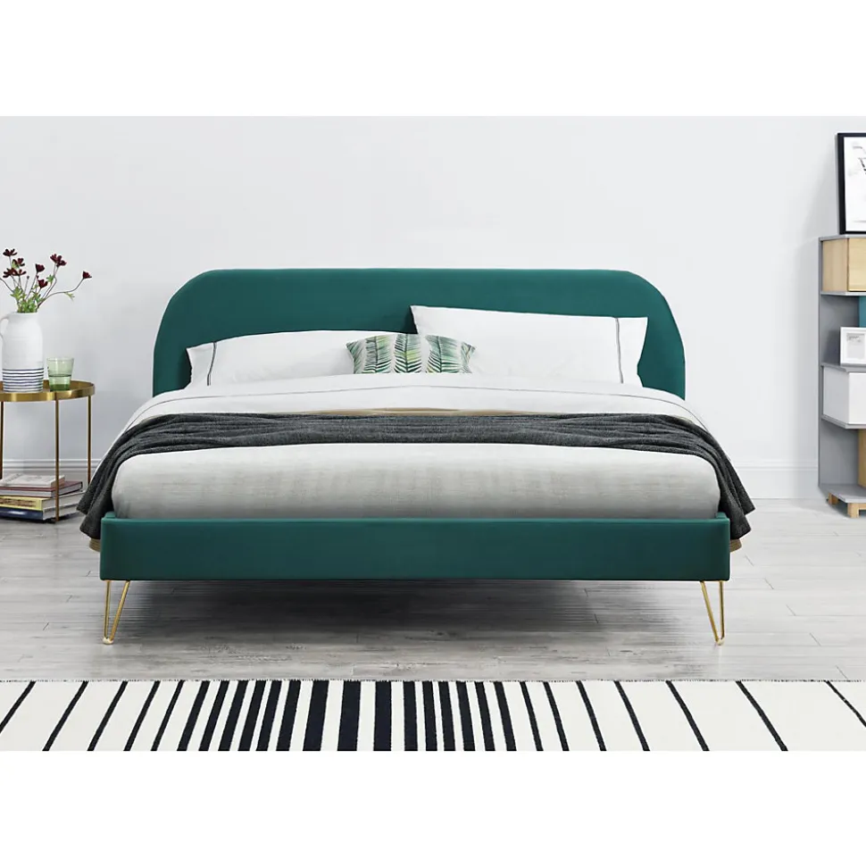 Lit 140 x 190 cm en velours et laiton vert - PHOENIX