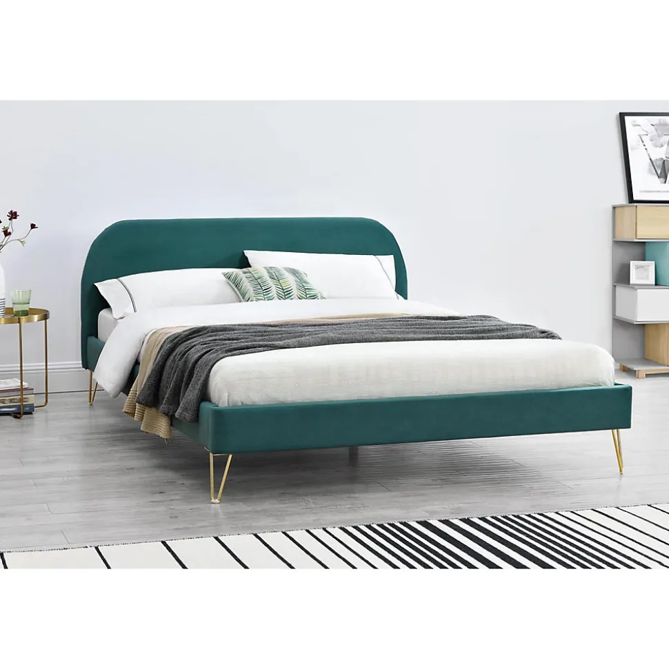 Lit 140 x 190 cm en velours et laiton vert - PHOENIX