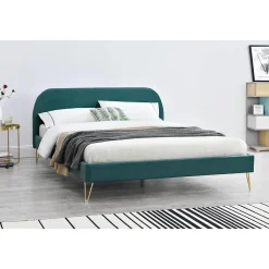 Lit 160 x 200 cm en velours et laiton vert - PHOENIX