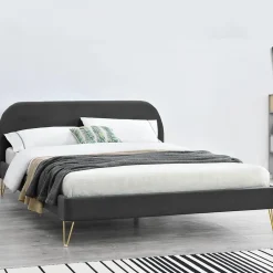 Lit 140 x 190 cm en velours et laiton gris - PHOENIX