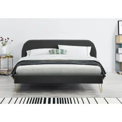 Lit 140 x 190 cm en velours et laiton gris - PHOENIX