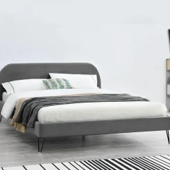 Lit 140 x 190 cm en velours gris et pieds noirs - PHOENIX