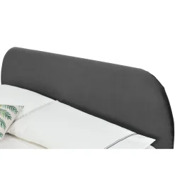 Lit 140 x 190 cm en velours gris et pieds noirs - PHOENIX