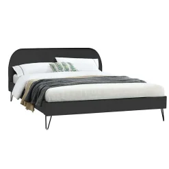 Lit 160 x 200 cm en velours noir et pieds noirs - PHOENIX