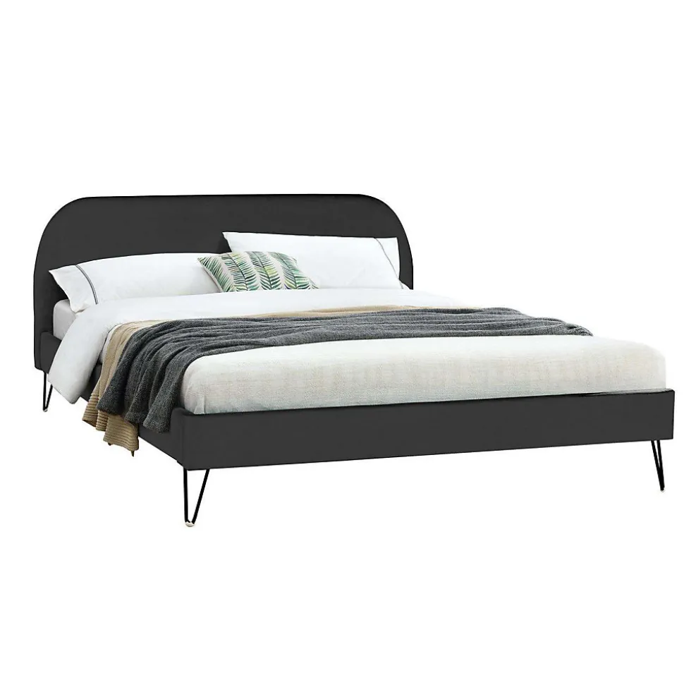 Lit 160 x 200 cm en velours noir et pieds noirs - PHOENIX