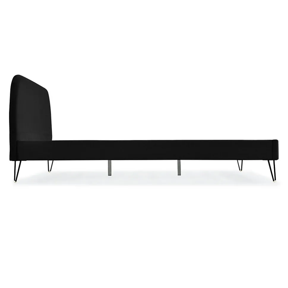 Lit 160 x 200 cm en velours noir et pieds noirs - PHOENIX