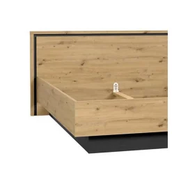 Lit 180 x 200 cm tête de lit décor chêne naturel et noir mat - ALIA