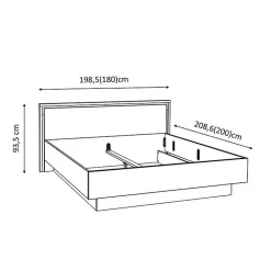 Lit 180 x 200 cm tête de lit décor chêne naturel et noir mat - ALIA