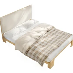 Lit Ado 140x200 cm - Lit Double avec Tête de Lit Capitonnée à Scratch, Sommier à Lattes, sans Matelas - Bois Naturel