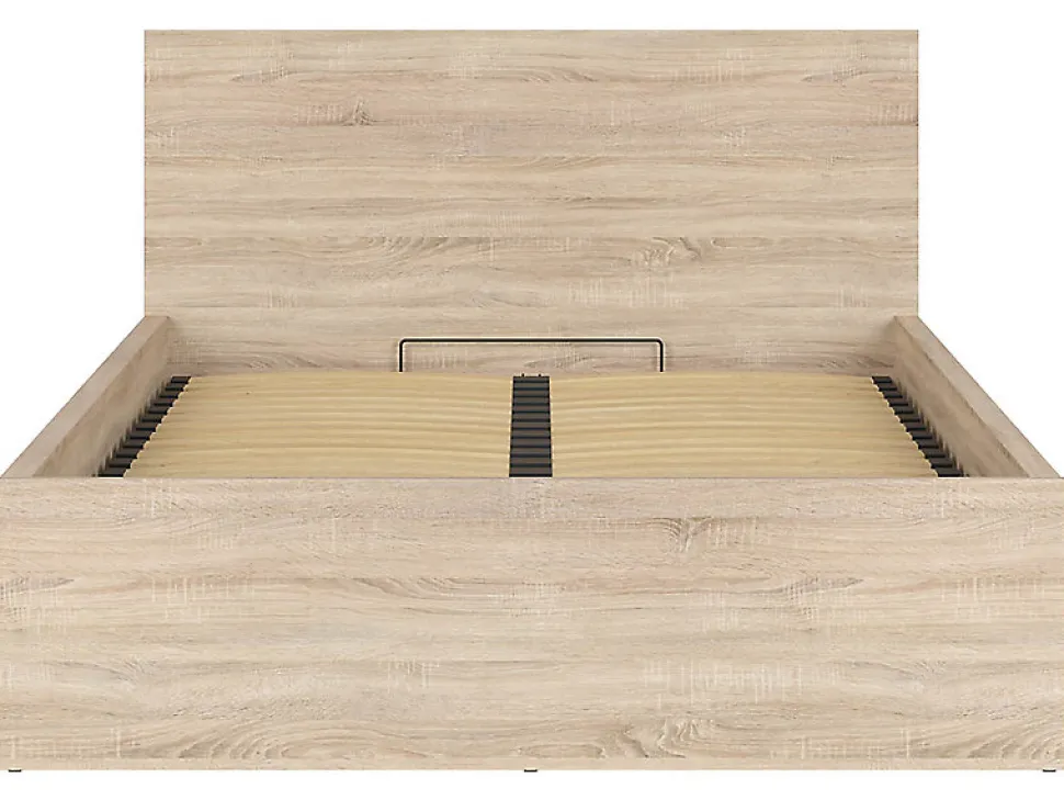 Lit adule 140x200 Lit coffre 2 places avec sommier et rangement, coloris chêne Sonoma - L. 204,5 x P. 149 x H. 95/40,5 cm