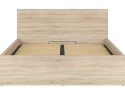 Lit adule 160x200 Lit coffre 2 place avec sommier et rangement, coloris chêne Sonoma - L. 204,5 x P. 169 x H. 95/40,5 cm