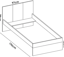 Lit adulte coloris blanc, chêne naturel avec 2 tiroirs - Longueur 196 x Profondeur 97 x Hauteur 79 cm