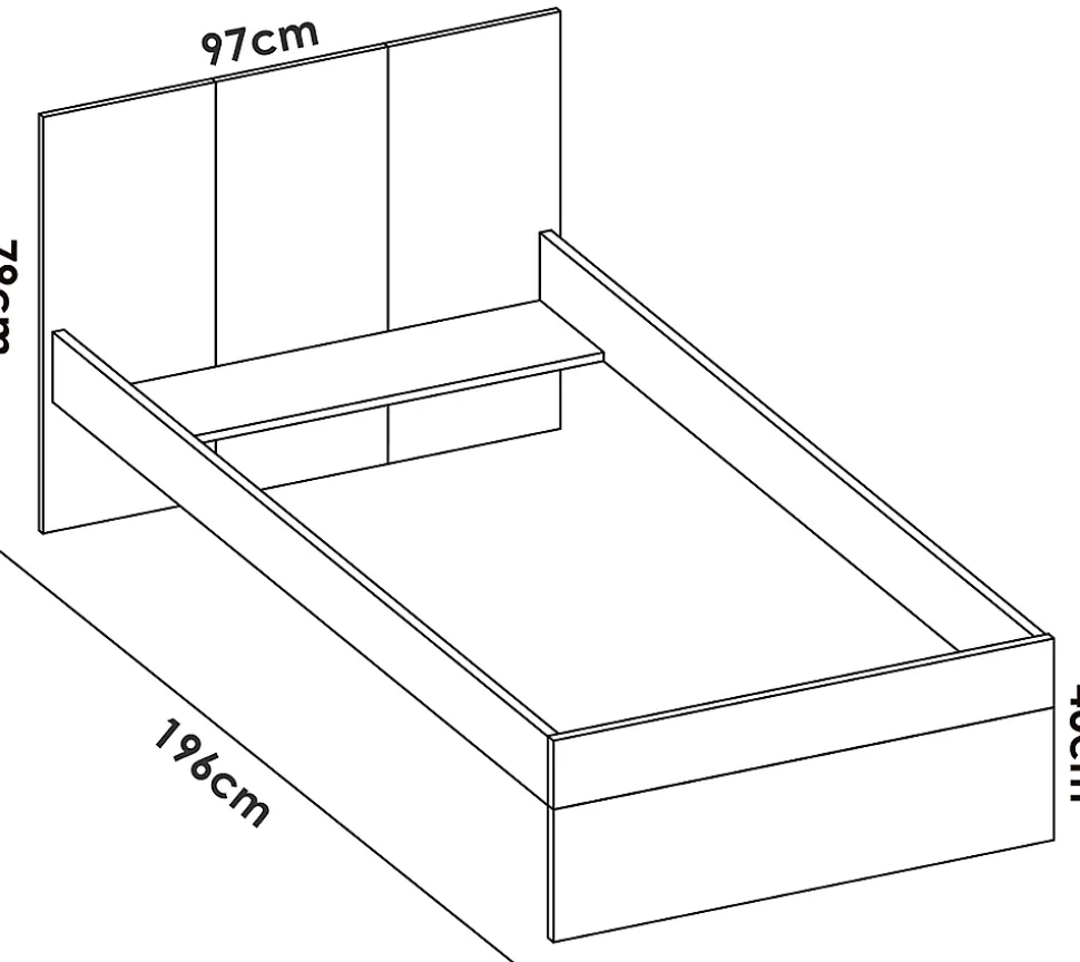 Lit adulte coloris blanc, chêne naturel avec 2 tiroirs - Longueur 196 x Profondeur 97 x Hauteur 79 cm
