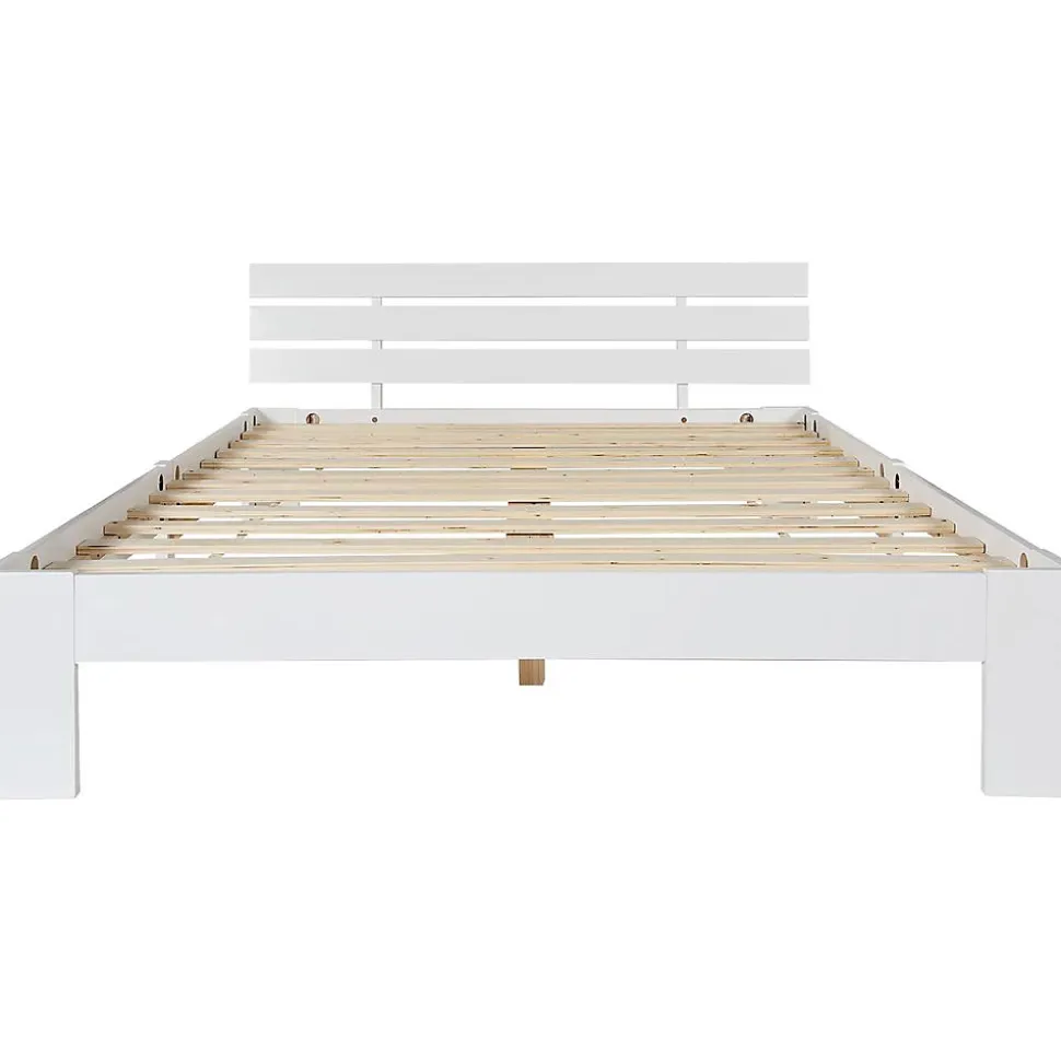 Lit Adulte Double Bois Massif 140x200cm Tête Lit Blanc Blackcolors
