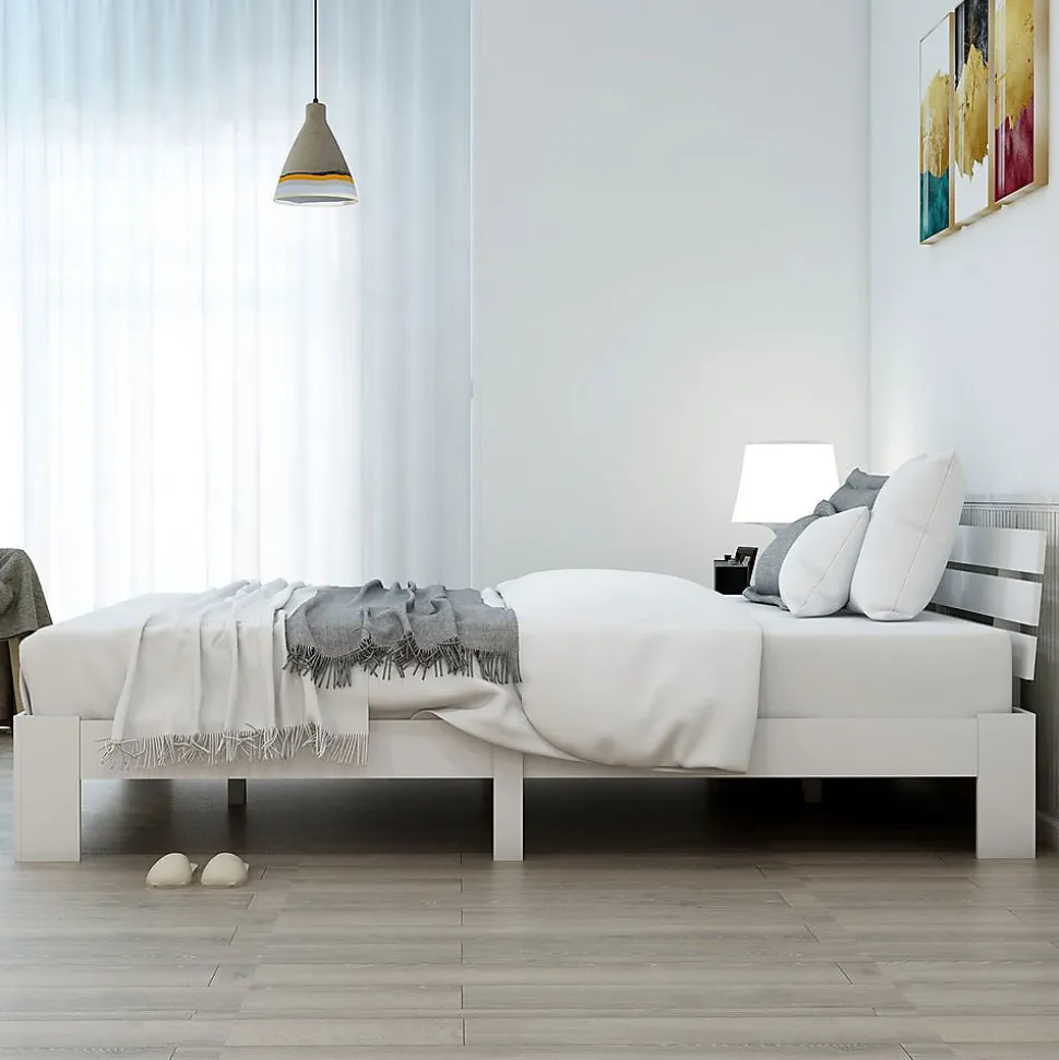 Lit Adulte Double Bois Massif 140x200cm Tête Lit Blanc Blackcolors