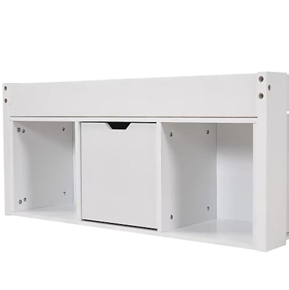 Lit adulte en MDF 90x190 cm - Avec port de recharge et rangements multifonctionnels - Blanc (matelas non inclus)