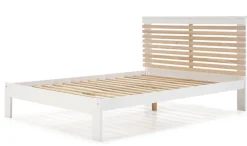 Lit adulte en pin et MDF coloris blanc, naturel - Longueur 197,7 x Profondeur 153,2 x Hauteur 100 cm