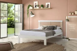 Lit adulte en pin et MDF coloris blanc, naturel - Longueur 197,7 x Profondeur 153,2 x Hauteur 100 cm