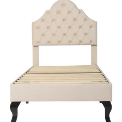 Lit adulte lit cadre à lattes en bois lit 90x200 cm lit rembourré Single velours beige