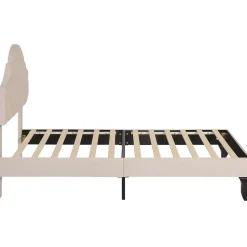 Lit adulte lit cadre à lattes en bois lit 90x200 cm lit rembourré Single velours beige