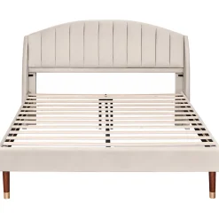 Lit adulte lit cadre à lattes en bois lit 160x200 cm lit rembourré Single velours beige