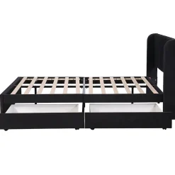 Lit adulte lit cadre à lattes en bois lit 160x200 cm lit rembourré lit 2 tiroirs lit double velours noir