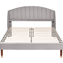 Lit adulte lit cadre à lattes en bois lit 160x200 cm lit rembourré Single velours gris
