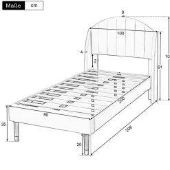 Lit adulte lit cadre à lattes en bois lit 90x200 cm lit rembourré Single velours beige