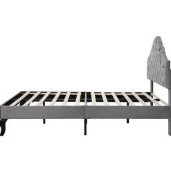 Lit adulte lit cadre à lattes en bois lit 90x200 cm lit rembourré Single velours gris