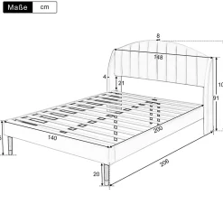 Lit adulte lit cadre à lattes en bois lit 140x200 cm lit rembourré Single velours beige