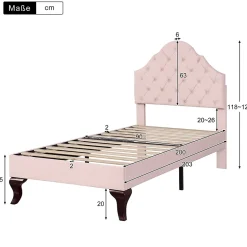 Lit adulte lit cadre à lattes en bois lit 90x200 cm lit rembourré Single velours rose
